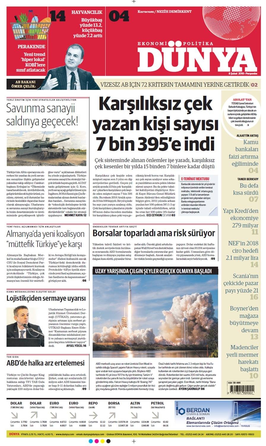 Günün gazete manşetleri (8 Şubat 2018) - Resim: 1
