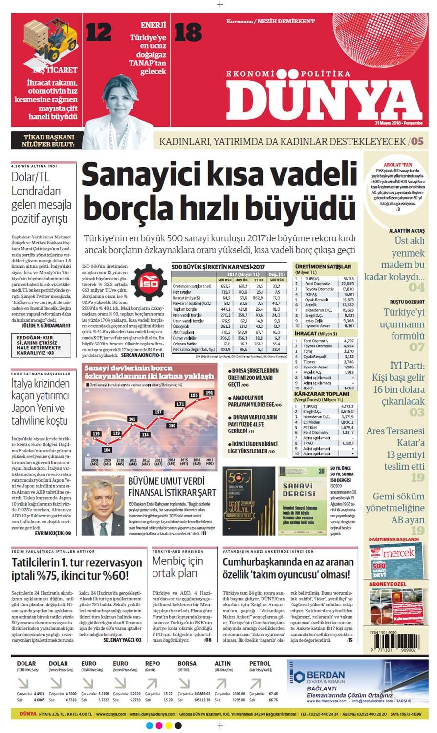 Günün gazete manşetleri (31 Mayıs 2018) - Resim: 1