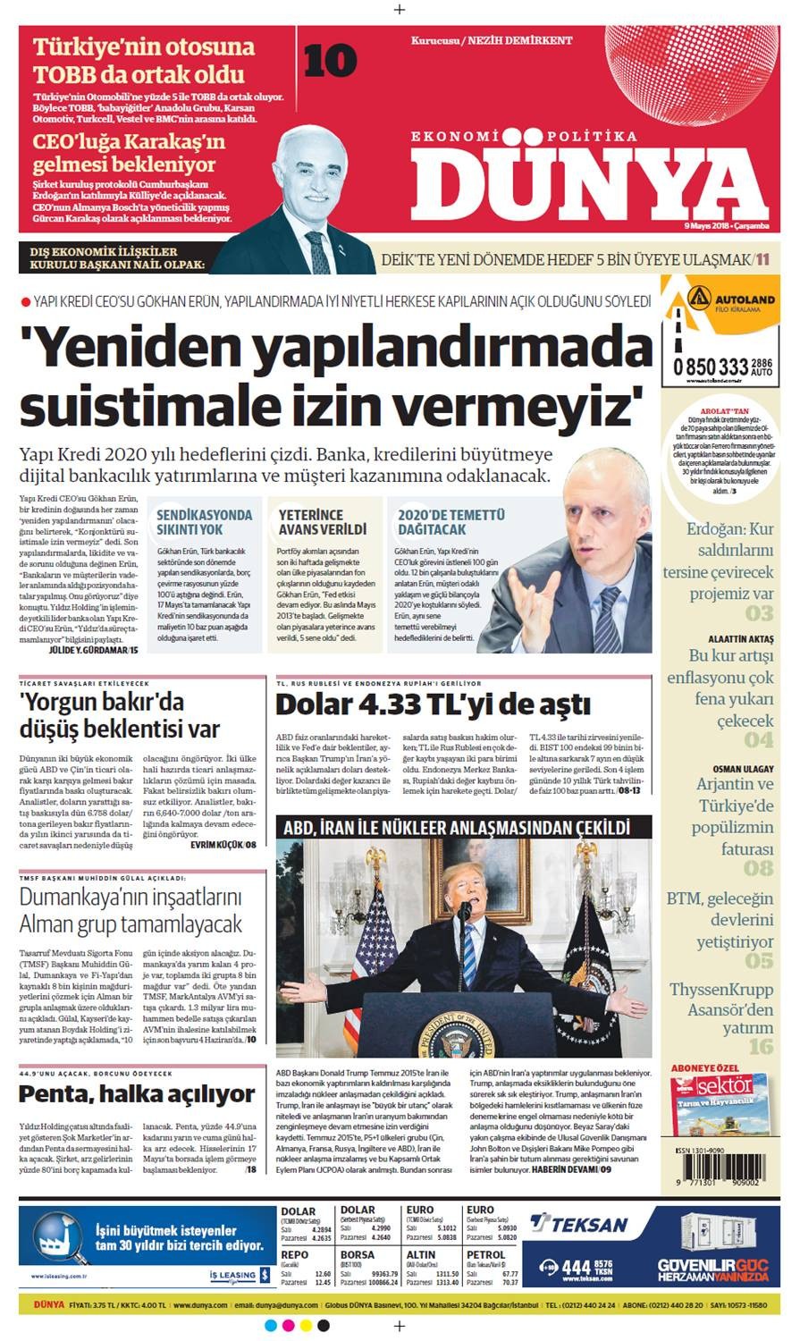 Günün gazete manşetleri (9 Mayıs 2018) - Resim: 1