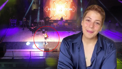 Ünlü şarkıcı Ferah Zeydan sahneden düştü! O anlar saniye saniye görüntülendi