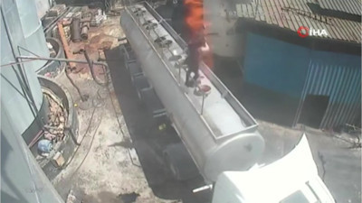 Ağzında sigara ile açtığı tanker kapağı bomba gibi patladı! İşte o anlar