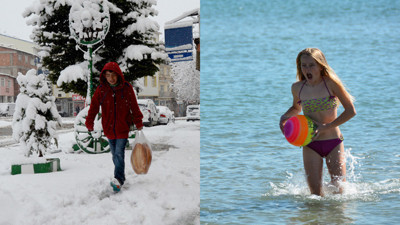 Doğuda kar, Didim'de deniz keyfi