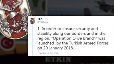 TSK'dan Afrin'le ilgili İngilizce bilgilendirme