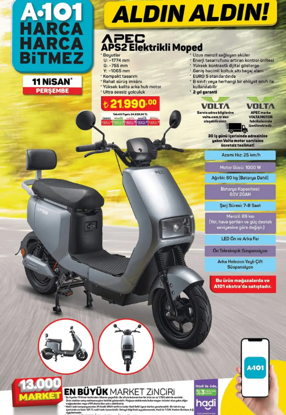 A101 markete bu hafta Elektrikli Moped geliyor! A101 market 11 Nisan 2024 aktüel ürünler kataloğu - Resim: 1