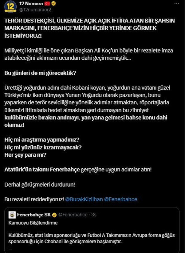 Fenerbahçe'de sponsor krizi! Chobani ile masaya oturuldu, taraftar tepki gösterdi! İşte tüm detaylar... - Resim : 1