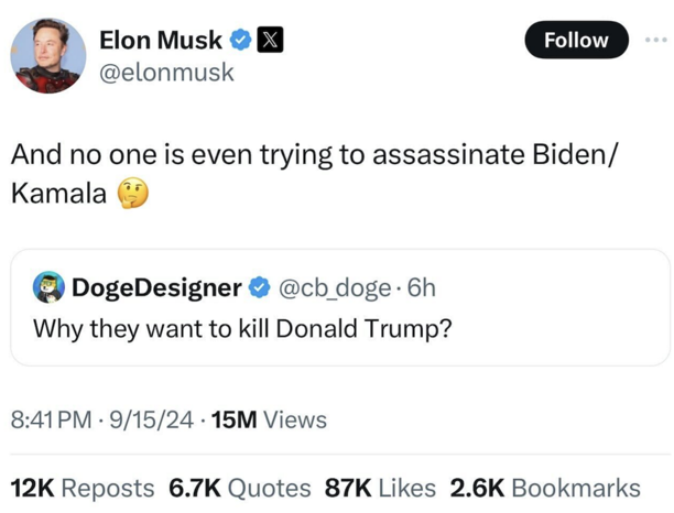 Biden ve Harris'e yönelik 'suikast' paylaşımı krizi: Gizli Servis, Elon Musk için inceleme başlattı - Resim : 1