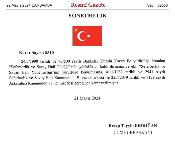 Son dakika: Seferberlik ve Savaş Hali Yönetmeliği Resmi Gazete'de - Resim : 1