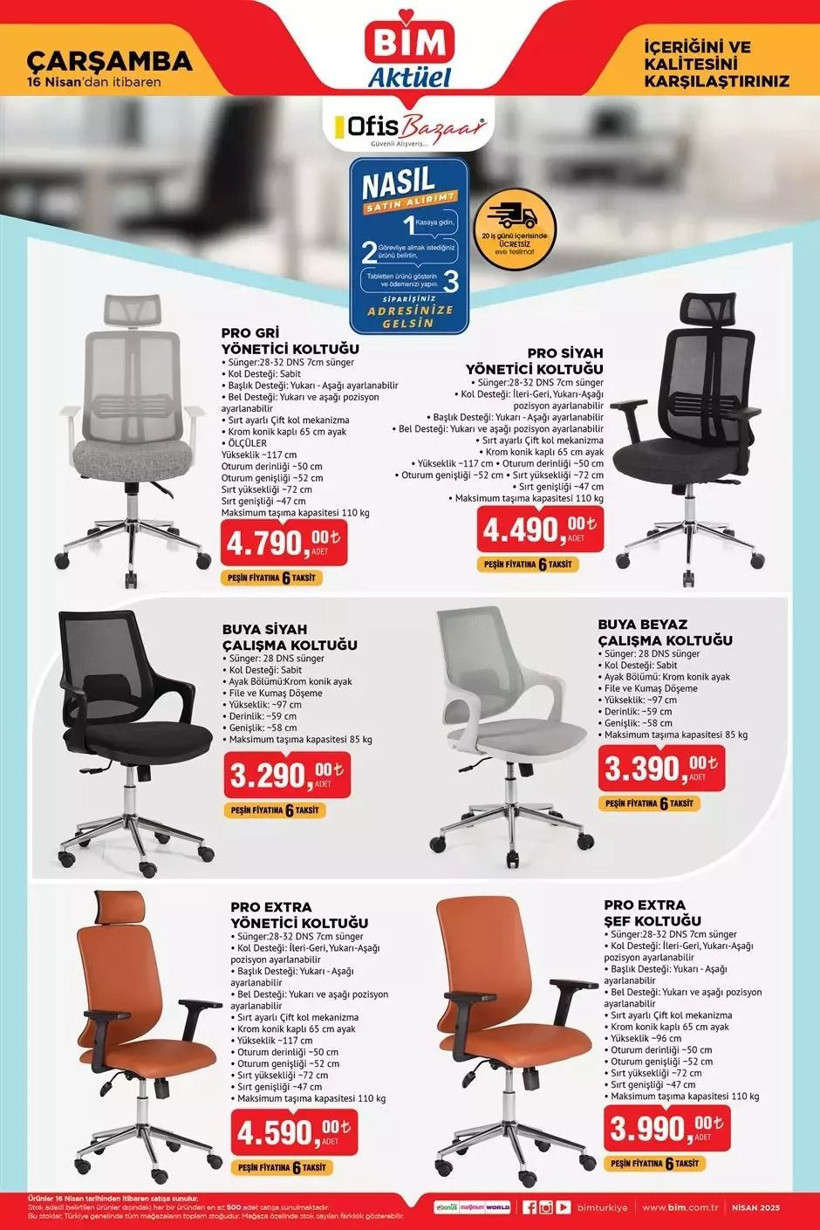 BİM 16 NİSAN 2025 AKTÜEL KATALOĞU: BİM'e ofis koltuğu geliyor! - Resim: 2