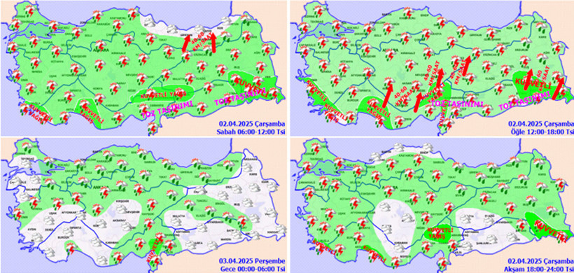 Yurt genelinde etkili olacak! Meteoroloji'den kuvvetli yağış ve fırtına uyarısı (2 Nisan hava durumu) - Resim : 1