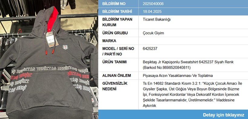 Ticaret Bakanlığı uyardı! Kartal Yuvası’nda satılan çocuk sweatshirt'üne toplatma kararı - Resim : 1