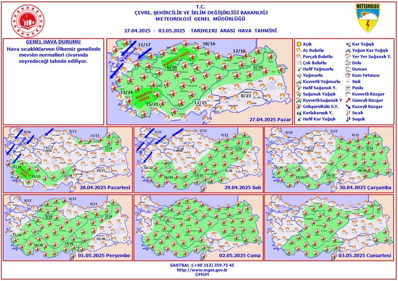 Meteoroloji uyardı! Kuvvetli yağışlara ve rüzgara dikkat! (27 Nisan Pazar hava durumu) - Resim : 1