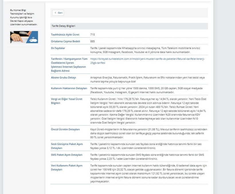 Tarife karşılaştırma nasıl yapılır? BTK tarife karşılaştırma e devlet sorgulama - Resim : 3